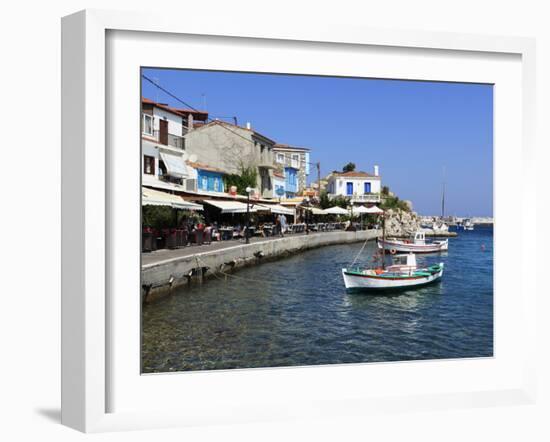 Cafes on Harbour, Kokkari, Samos, Aegean Islands, Greece-Stuart Black-Framed Photographic Print