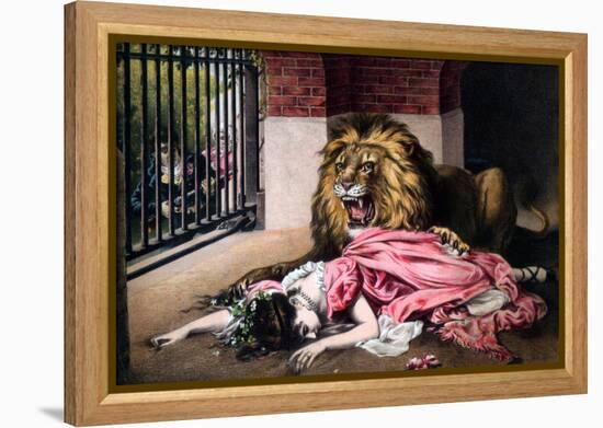 Caged Lion with Sleeping Woman, C19th Century-null-Framed Premier Image Canvas