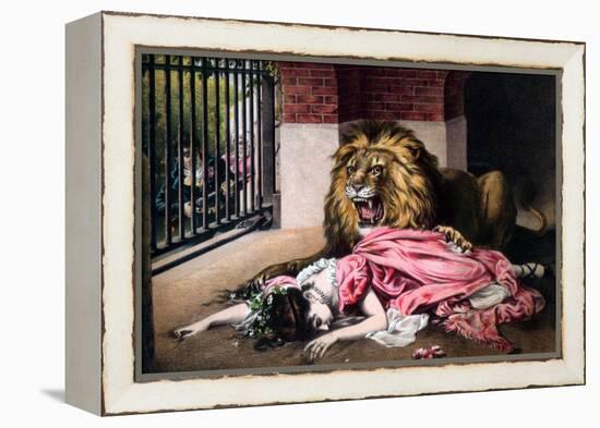 Caged Lion with Sleeping Woman, C19th Century-null-Framed Premier Image Canvas