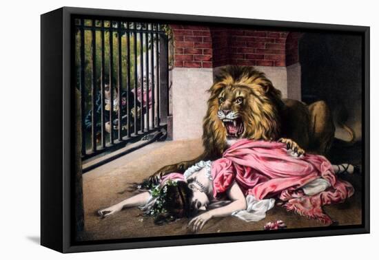 Caged Lion with Sleeping Woman, C19th Century-null-Framed Premier Image Canvas