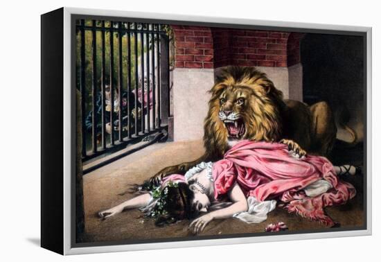 Caged Lion with Sleeping Woman, C19th Century-null-Framed Premier Image Canvas