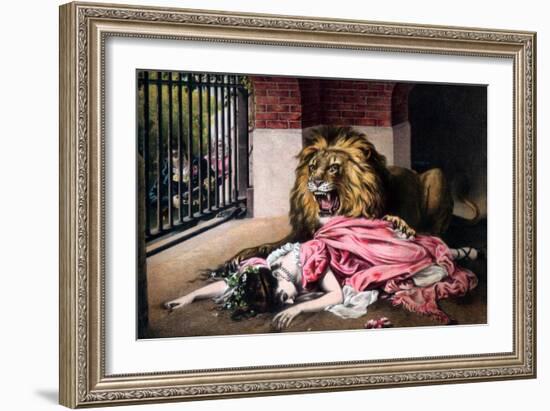 Caged Lion with Sleeping Woman, C19th Century-null-Framed Giclee Print