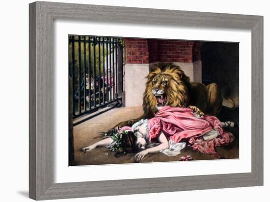 Caged Lion with Sleeping Woman, C19th Century-null-Framed Giclee Print