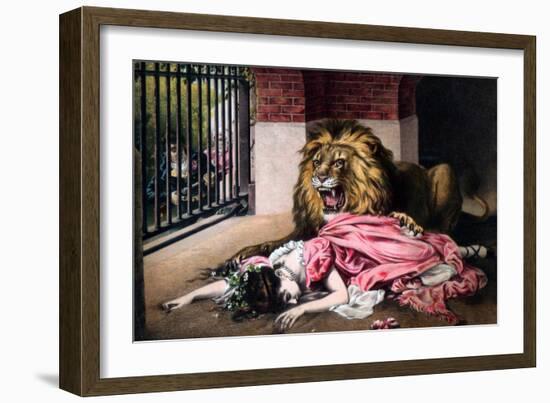 Caged Lion with Sleeping Woman, C19th Century-null-Framed Giclee Print