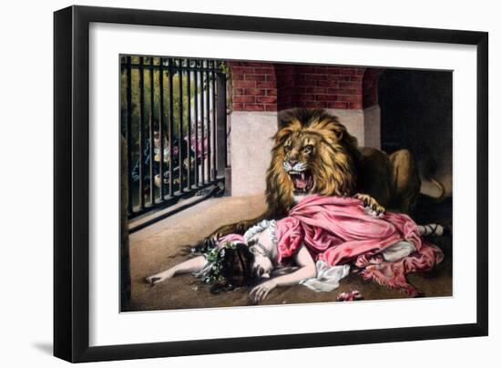 Caged Lion with Sleeping Woman, C19th Century-null-Framed Giclee Print