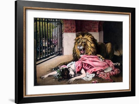 Caged Lion with Sleeping Woman, C19th Century-null-Framed Giclee Print