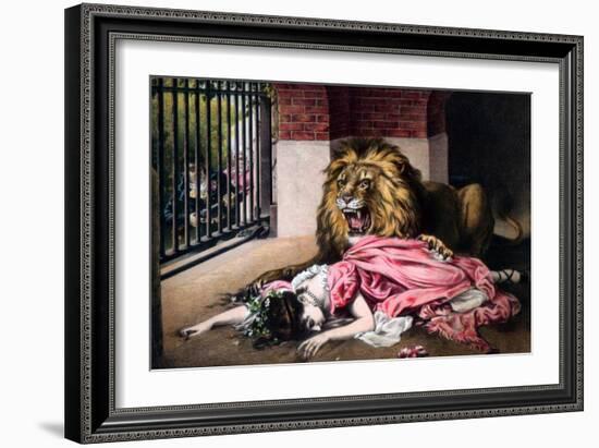 Caged Lion with Sleeping Woman, C19th Century-null-Framed Giclee Print