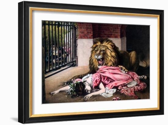Caged Lion with Sleeping Woman, C19th Century-null-Framed Giclee Print