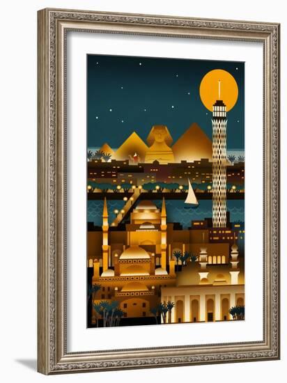 Cairo, Egypt - Retro Skyline (no text)-Lantern Press-Framed Premium Giclee Print