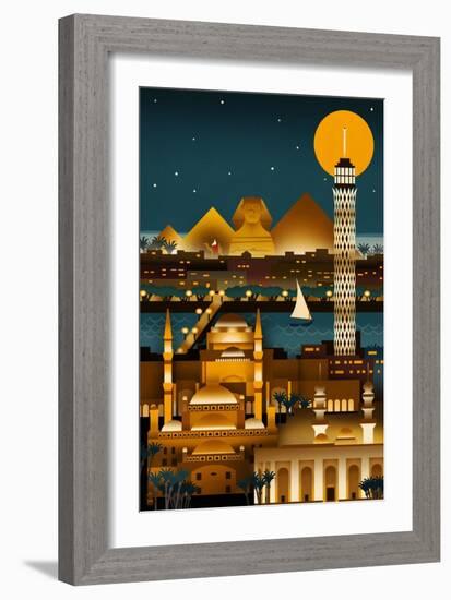 Cairo, Egypt - Retro Skyline (no text)-Lantern Press-Framed Premium Giclee Print