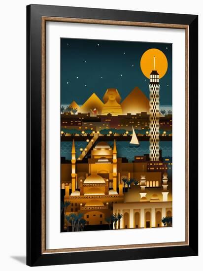 Cairo, Egypt - Retro Skyline (no text)-Lantern Press-Framed Premium Giclee Print