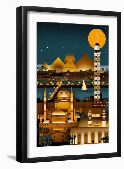 Cairo, Egypt - Retro Skyline (no text)-Lantern Press-Framed Premium Giclee Print