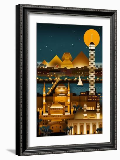 Cairo, Egypt - Retro Skyline (no text)-Lantern Press-Framed Premium Giclee Print