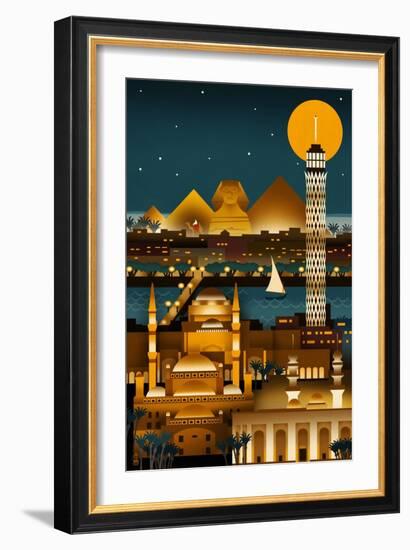 Cairo, Egypt - Retro Skyline (no text)-Lantern Press-Framed Premium Giclee Print