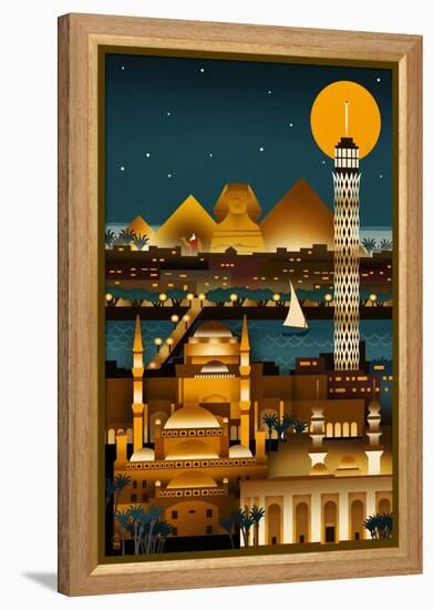 Cairo, Egypt - Retro Skyline (no text)-Lantern Press-Framed Stretched Canvas