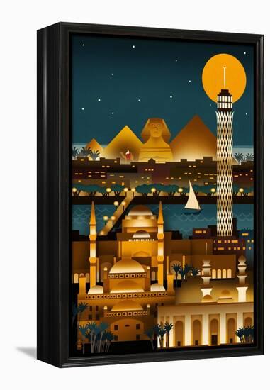 Cairo, Egypt - Retro Skyline (no text)-Lantern Press-Framed Stretched Canvas