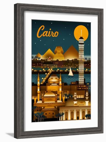 Cairo, Egypt - Retro Skyline-Lantern Press-Framed Art Print