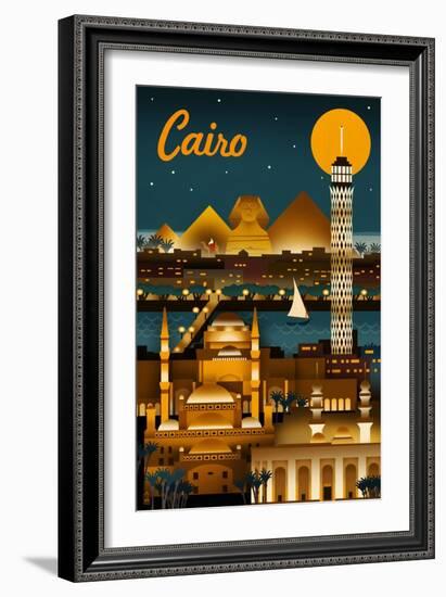 Cairo, Egypt - Retro Skyline-Lantern Press-Framed Art Print