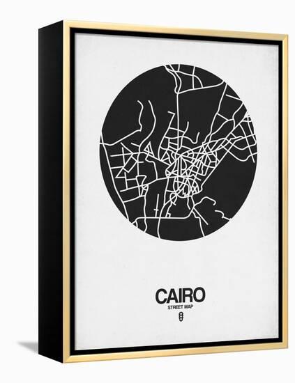 Cairo Street Map Black on White-NaxArt-Framed Stretched Canvas