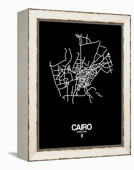 Cairo Street Map Black-NaxArt-Framed Stretched Canvas