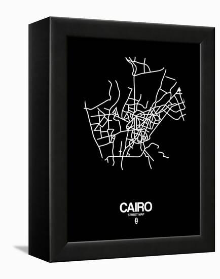 Cairo Street Map Black-NaxArt-Framed Stretched Canvas