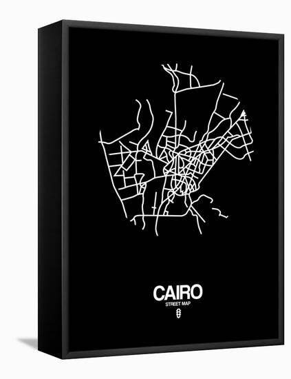 Cairo Street Map Black-NaxArt-Framed Stretched Canvas