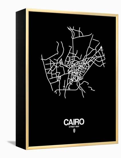 Cairo Street Map Black-NaxArt-Framed Stretched Canvas