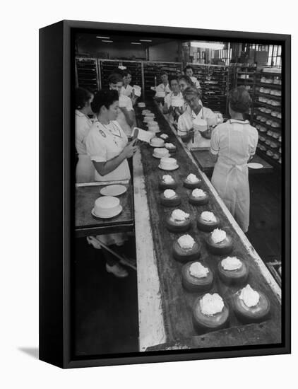 Cakes Being Frosted in A&P Plant-Herbert Gehr-Framed Premier Image Canvas