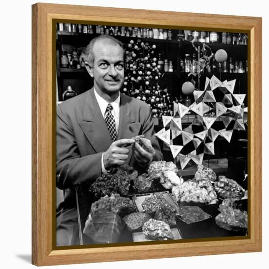 Cal. Tech Chemistry Professor, Dr. Linus Pauling with His Mineral Collection-J^ R^ Eyerman-Framed Premier Image Canvas