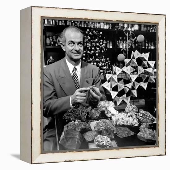 Cal. Tech Chemistry Professor, Dr. Linus Pauling with His Mineral Collection-J^ R^ Eyerman-Framed Premier Image Canvas