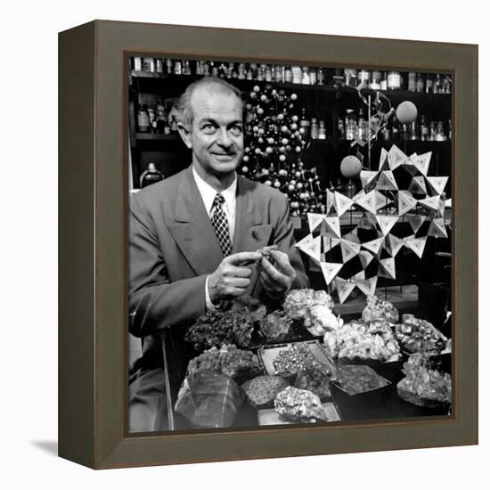 Cal. Tech Chemistry Professor, Dr. Linus Pauling with His Mineral Collection-J^ R^ Eyerman-Framed Premier Image Canvas