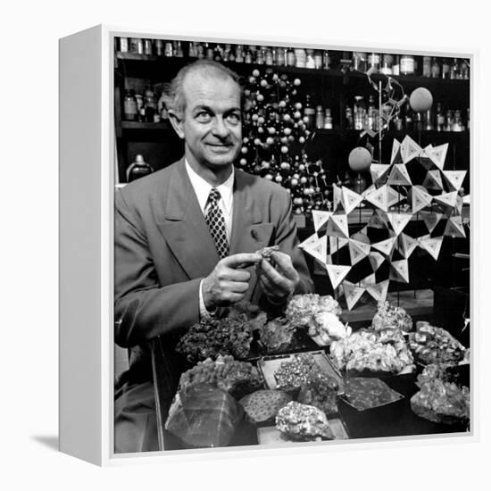 Cal. Tech Chemistry Professor, Dr. Linus Pauling with His Mineral Collection-J^ R^ Eyerman-Framed Premier Image Canvas