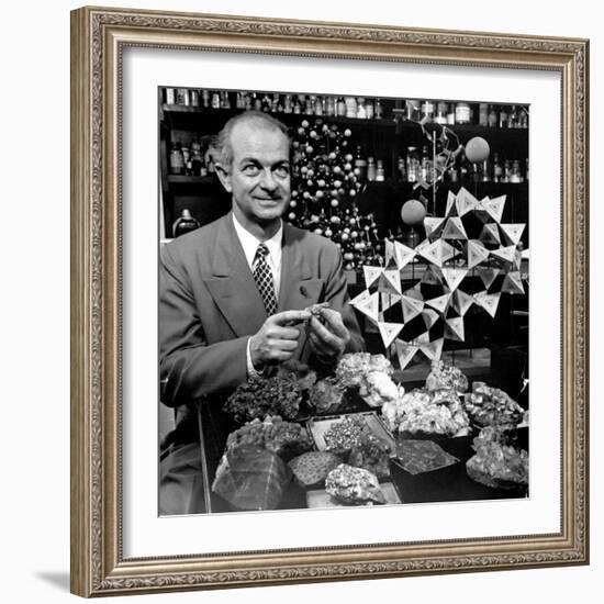 Cal. Tech Chemistry Professor, Dr. Linus Pauling with His Mineral Collection-J^ R^ Eyerman-Framed Premium Photographic Print