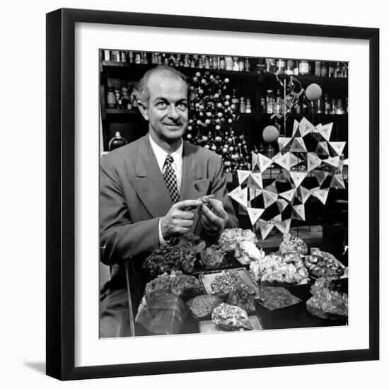 Cal. Tech Chemistry Professor, Dr. Linus Pauling with His Mineral Collection-J^ R^ Eyerman-Framed Premium Photographic Print