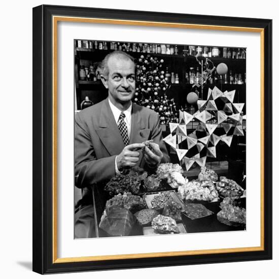 Cal. Tech Chemistry Professor, Dr. Linus Pauling with His Mineral Collection-J^ R^ Eyerman-Framed Premium Photographic Print