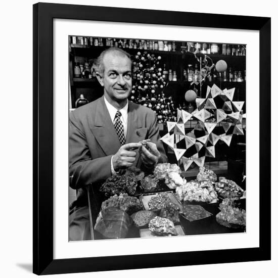 Cal. Tech Chemistry Professor, Dr. Linus Pauling with His Mineral Collection-J^ R^ Eyerman-Framed Premium Photographic Print