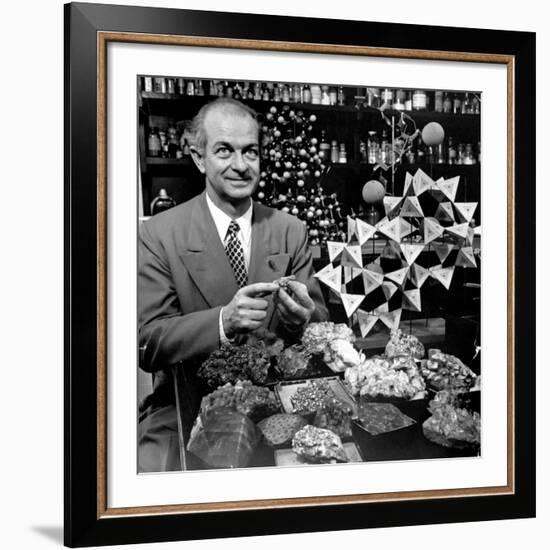 Cal. Tech Chemistry Professor, Dr. Linus Pauling with His Mineral Collection-J^ R^ Eyerman-Framed Premium Photographic Print