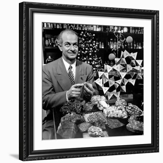 Cal. Tech Chemistry Professor, Dr. Linus Pauling with His Mineral Collection-J^ R^ Eyerman-Framed Premium Photographic Print