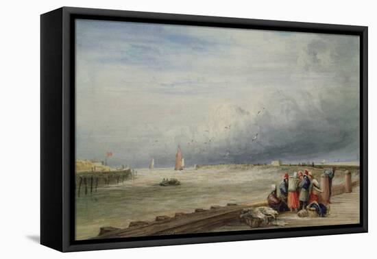 Calais Pier (W/C)-David Cox-Framed Premier Image Canvas