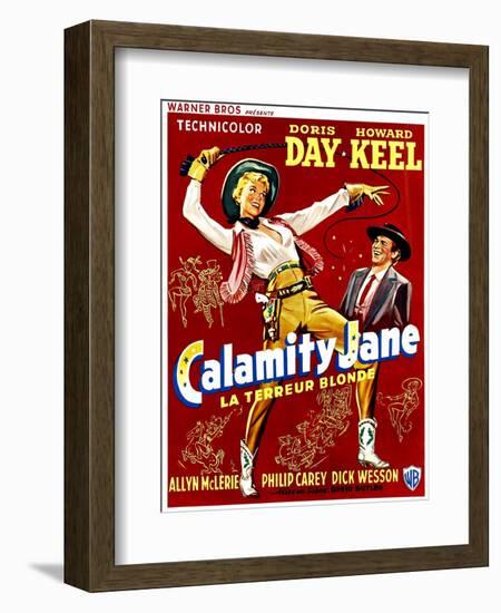 Calamity Jane, Doris Day, Howard Keel, (Belgian Poster Art), 1953-null-Framed Premium Giclee Print