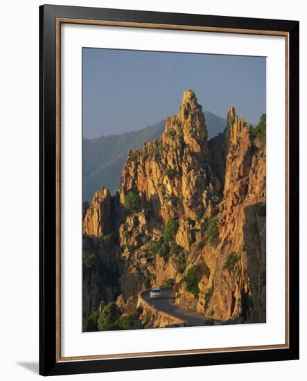 Calanche, White Granite Rocks, with Car on Road Below, Near Piana, Corsica, France, Europe-Tomlinson Ruth-Framed Photographic Print