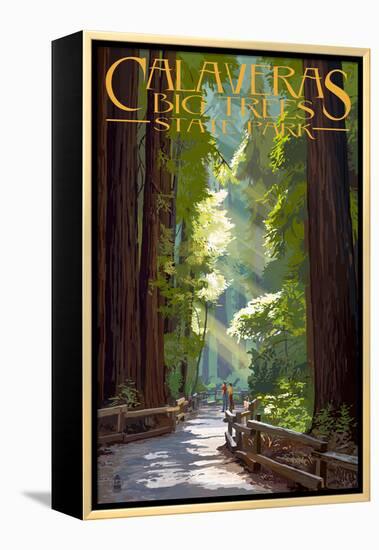 Calaveras Big Trees State Park - Pathway in Trees-Lantern Press-Framed Stretched Canvas