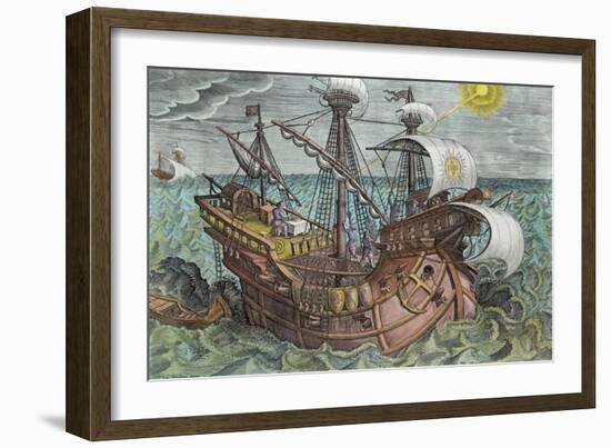 Calculating Longitude with the Declination of the Sun, Plate 17 from Nova Reperta-Jan van der Straet-Framed Giclee Print