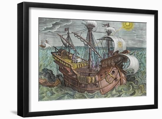 Calculating Longitude with the Declination of the Sun, Plate 17 from Nova Reperta-Jan van der Straet-Framed Giclee Print