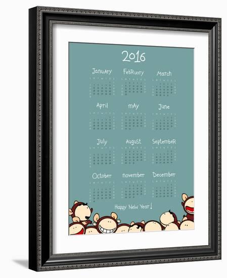 Calendar for the Year 2016 with Monkeys (Raster Version)-Alena Kozlova-Framed Photographic Print