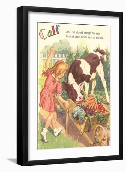 Calf, Little Girl with Vegetable Cart-null-Framed Art Print