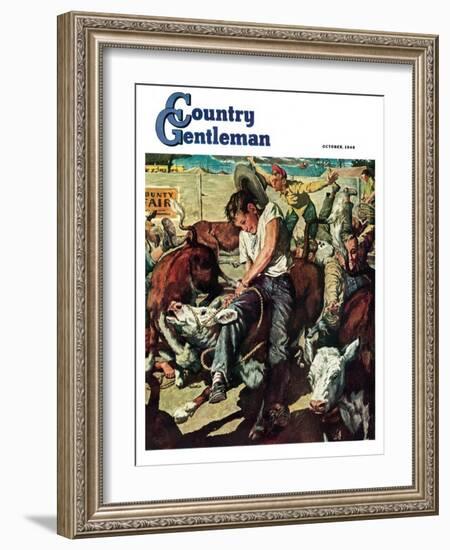 "Calf Roping Contest," Country Gentleman Cover, October 1, 1948-W.C. Griffith-Framed Giclee Print