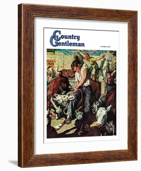 "Calf Roping Contest," Country Gentleman Cover, October 1, 1948-W.C. Griffith-Framed Giclee Print