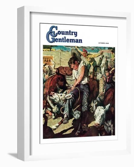 "Calf Roping Contest," Country Gentleman Cover, October 1, 1948-W.C. Griffith-Framed Giclee Print