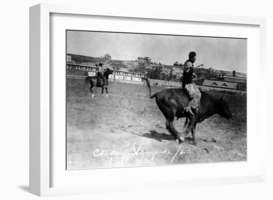 Calgary, Canada - Bullriding at the Stampede-Lantern Press-Framed Art Print